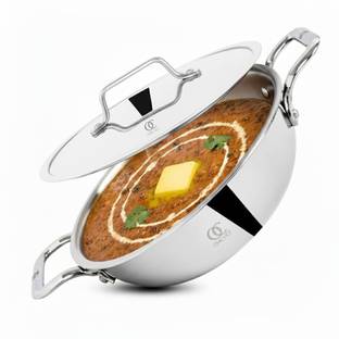 Omichef Primax 28CM(5Ltr) Triply Stainless Steel Kadhai & Induction Compatible Kadhai 28 cm diameter with Lid 5 L capacity
