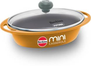 Hawkins Die-Cast Mini Casserole, Oval with Glass Lid (DCY75G) Sauce Pan 15.6 cm diameter with Lid 0.75 L capacity