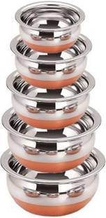 eppyz Copper Bottom Handi Pot 5 Piece Set/Steel Handi Set 5 Piece Set Handi Handi 2.1 L, 1.6 L, 1.1 L, 0.8 L, 0.5 L