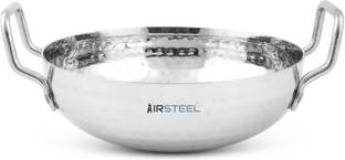 Airsteel Stainless Steel heavy base Hammered Kadhai 26 cm diameter 3 L capacity
