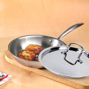 Usha Shriram (1.5L) Triply SS Fry Pan With Lid | Gas & Induction Cookware Fry Pan 22 cm diameter 1.5 L capacity