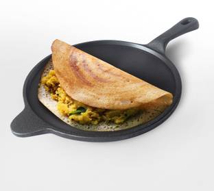 Kichera 10Inch Pre Seasoned Cast Iron Dosa Tawa/Pan with a Long Handle Tawa 10 cm diameter