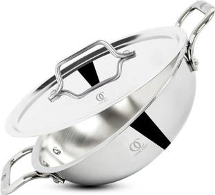 Omichef Primax 26CM(3.95Ltr) Triply Stainless Steel Kadhai , Induction Compatible Kadhai 26 cm diameter with Lid 3.8 L capacity