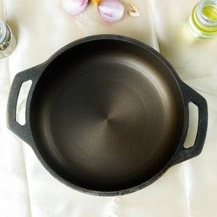 MARC MARC 100% Toxin-free, Long Lasting Pre-seasoned Cast Iron deep Kadhai 28 cm diameter 3 L capacity