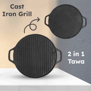KBS ENTERPRISE Pre-Seasoned Cast Iron 2 in 1 Grill/Pan Dosa Tawa (30CM 2in1 Grill Tawa/Pan) Flat Pan 13 cm diameter 0 L capacity