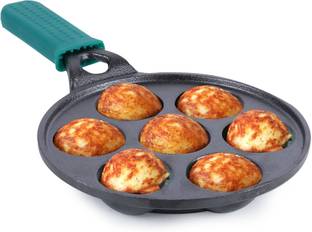 The Indus Valley Super Smooth Cast Iron Paniyaram Pan With Silicone handle 7 pit - 8.3 inch Paniarakkal Set 0 L capacity 21 cm diameter