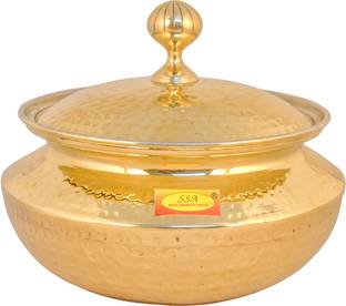 Shivshakti Arts Brass Hammered Biryani Handi Chaffing Dish Patili with Lid,Tin Lining,Cookware Handi 8.5 L with Lid