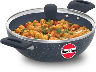 Hawkins Ceramic Deep Kadhai with Glass Lid (ICK25G) Kadhai 24 cm diameter with Lid 2.5 L capacity