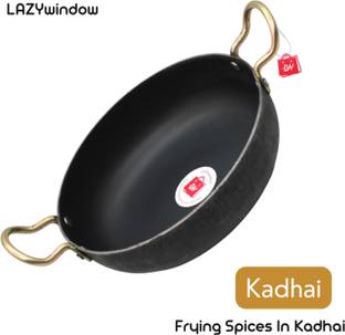 LAZYwindow 100% Pure Iron Deep Bottom Kadhai / Frying Kadhai 20 cm diameter 1.2 L capacity