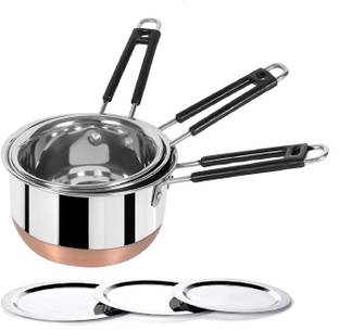 RBGIIT Stainless Steel Copper bottom Sauce Pan / MILK PAN / TEA PAN With Lids Milk Pan 15.5 cm, 17 cm, 18.5 cm diameter with Lid 1 L, 1.5 L, 2 L capacity