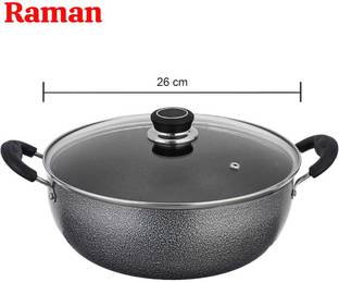Mainsa Non Stick Kadhai With Glas Lid Kadhai 27 cm diameter with Lid 2.5 L capacity