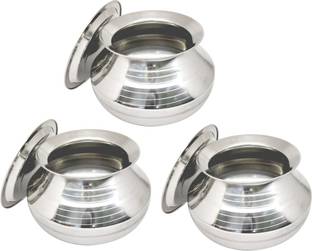 bartan hub Small Stainless steel Handi Set Of 3 With Lid ( Pongal Handi , 1000 ML ) Handi 1 L with Lid