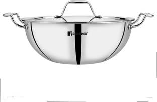 BERGNER Tripro Triply Stainless Steel Tasla/Tasra/Kadai/ Induction Bottom Kadhai 20 cm diameter with Lid 2.36 L capacity
