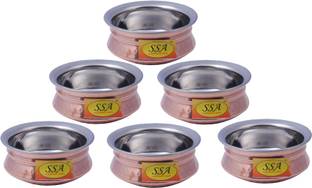 Shivshakti Arts Set Of 6 Handmade Pure SteelCopper Hammered Designed Handi/Bhagoni/Bowl No 1 Homeware Hotelware Giftware Item Copper Handi 0.3 L