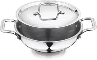 Fortune Cookware Triply Stainless Steel Kadai with Lid| 24 cm, 2.5 L | Induction & Gas Compatible Kadhai 24 cm diameter with Lid 2.5 L capacity