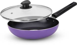 NAVRANG NONSTICK FRYPAN 220 WITH GLASS LID, NON INDUCTION,PURPLE, Fry Pan 22 cm diameter with Lid 1.2 L capacity