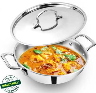 The Indus Valley Triply Stainless Steel Kadai - 11.8 inch Kadhai 30 cm diameter with Lid 4.5 L capacity
