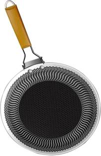 BHAJANSHREE Crepe,Naan,Roti,Chapati,Dosa Tawa with Wood Folding Handle Multifunctional pan Tawa 53 cm diameter