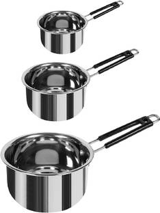 RBGIIT Stainless Steel Induction And gas Stove Suitable Bottom Milk Pot and Saucepan Set of 3 Piece(1Ltr,1.5Ltr,2Ltr)/Milk Pot with /Saucepan with /Steel Milk Pan with /Copper Induction And gas Stove Suitable Bottom Saucepan with /Tapeli Set Sauce Pan 32 cm, 34 cm, 36 cm diameter 1 L, 1.5 L, 2 L capacity