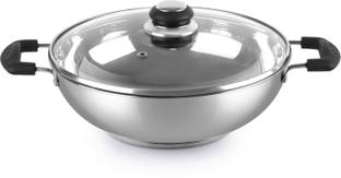 cello Steelox Induction Compatible Stainless Steel Kadhai 34.5 cm diameter with Lid 3 L capacity