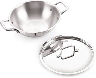 iVBOX ® Platina Induction Bottom 22cm Triply Stainless Steel Kadai with Lid, 2 Ltr Kadhai 22 cm diameter with Lid 2 L capacity