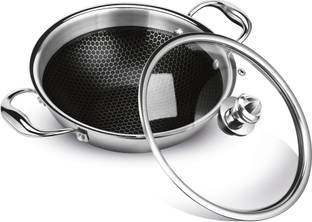 MILTON Pro Cook Triply Hexa Tech Induction Stainless Steel Kadhai with Glass Lid, 22 cm Kadhai 22 cm diameter with Lid 1.9 L capacity