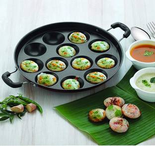 LEOSXA Non-Stick Appam Pan Paniyraim Litti Maker Pan With Lid Standard Idli Maker
