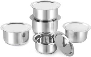 MKIU Stainless Steel Multi-Purpose Kitchen Tope / Patila Set of 5 with lid Induction Bottom Cookware Set
