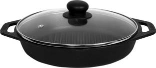dynamic cookwares Pre-Seasoned Round 10 Inch/27.50 CM Matt Finish Grill Pan 25.4 cm diameter with Lid 1.75 L capacity