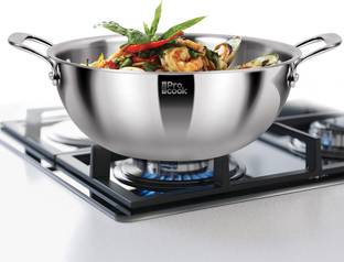 MILTON Pro Cook Triply Deep Kadhai with Stainless Steel Lid | Hot Plate | Flame Safe Kadhai 28 cm diameter with Lid 5.4 L capacity