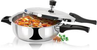 MILTON Pro Cook Pressure Cooker Triply Steel Induction Bottom Stir Fry Pan 27 cm diameter with Lid 4.5 L capacity
