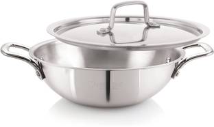 NIRLON Plus Triply 3 Layer Stainless Steel Cookware Deep Kadhai 20cm with Steel Lid Kadhai 20 cm diameter with Lid 1.6 L capacity
