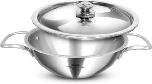 Dhara Stainless Steel Gas And Induction Base Triply Kadhai 20 cm diameter with Lid 1.5 L capacity