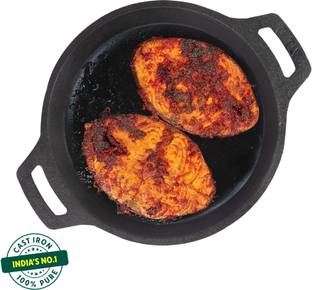 The Indus Valley Pre-Seasoned Cast Iron Fish Fry Pan with Double Handle - 9.8 inch Fry Pan 25 cm diameter 0 L capacity
