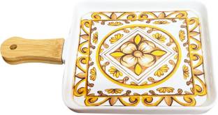 Lemon Tree Ceramic Non Stick Serving Snacks Savouries and Pizza Tray Flat Pan 20 cm diameter 1 L capacity