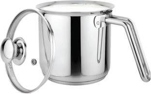 PRABHA Heavy Gauge Encapsulated Base Stainless Steel Milk Pot Milk Boiler Pot 11 cm diameter 1.1 L capacity with Lid