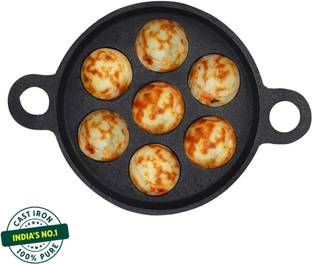 The Indus Valley Pre-Seasoned Cast Iron Paniyaram/Paddu Pan|7 Pit - 7.4 inch Paniarakkal 0 L capacity 19 cm diameter