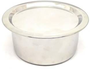 SUPER HK PRODUCTS Steel Tope with Lid Heavy Gauge Flat Bottom Vessel Cooking Pot Bhagona Dekchi Tope with Lid 1.5 L capacity 15.25 cm diameter