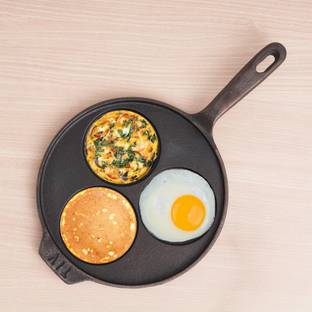 The Indus Valley Pre-Seasoned Cast Iron Uttapam Tawa with 3 Pit - 9 inch Fry Pan 23 cm diameter 0 L capacity