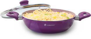 WONDERCHEF Royal Velvet Non-Stick Wok with Lid,Induction Bottom,Soft-Touch Handle Kadhai 24 cm diameter 2.7 L capacity