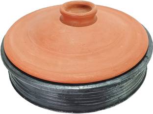 earthen fine crafts hand made earthen pot/clay pot/biryani pot with lid/curry po(black, 4.5L) Handi 4.5 L with Lid