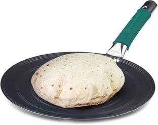 The Indus Valley Pre-seasoned Light Iron Concave Tawa with Long Handle Silicone Grip - 10.7 inch Tawa 27 cm diameter