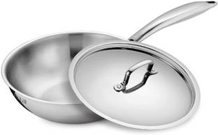 Jiaa Triply Stainless Steel Wok/Deep Pan With Lid - 26 cm/3.4 L - Serves 6-7 People Wok with Lid 3.4 L capacity 26 cm diameter