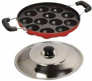 The Unique Collection 12 Appam Patra Glass lid 400 gram Paniarakkal with Lid 1.2 L capacity 22 cm diameter