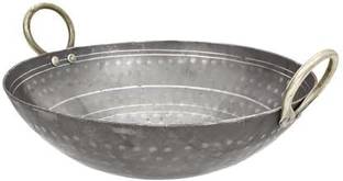 Tannu Craft Iron Hammered Kadai | Deep Frying Kadai Handmade Kadhai 21.5 cm diameter with Lid 2 L capacity