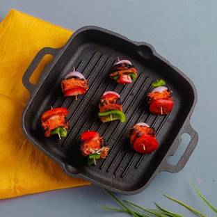 The Indus Valley Pre-Seasoned Cast Iron Grill Pan with Double Handle - 10.5 inch Grill Pan 26.7 cm diameter 1.8 L capacity