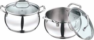 VINOD Stainless Steel 2 Piece Almaty saucepot with Glass Lid Pot 14 cm, 16 cm diameter 1.3 L, 2 L capacity with Lid