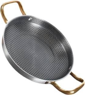 Samusagya Stainless Steel Seafood Frying Pan – Versatile Honeycomb Nonstick Griddle Kadhai 24 cm diameter 1.5 L capacity