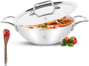 Omichef Primax 26CM(3.95Ltr) Triply Stainless Steel Kadhai , Induction Compatible Kadhai 26 cm diameter with Lid 3.8 L capacity