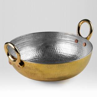 Healthsmith Pure Brass Kadhai for Cooking |Brass Cookware, Hammered, Kadhai 21 cm diameter 1.5 L capacity